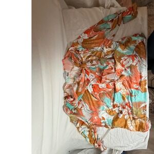Dressbarn‎ Woman Floral Rhinestone Long Sleeve Top Orange Teal 3X